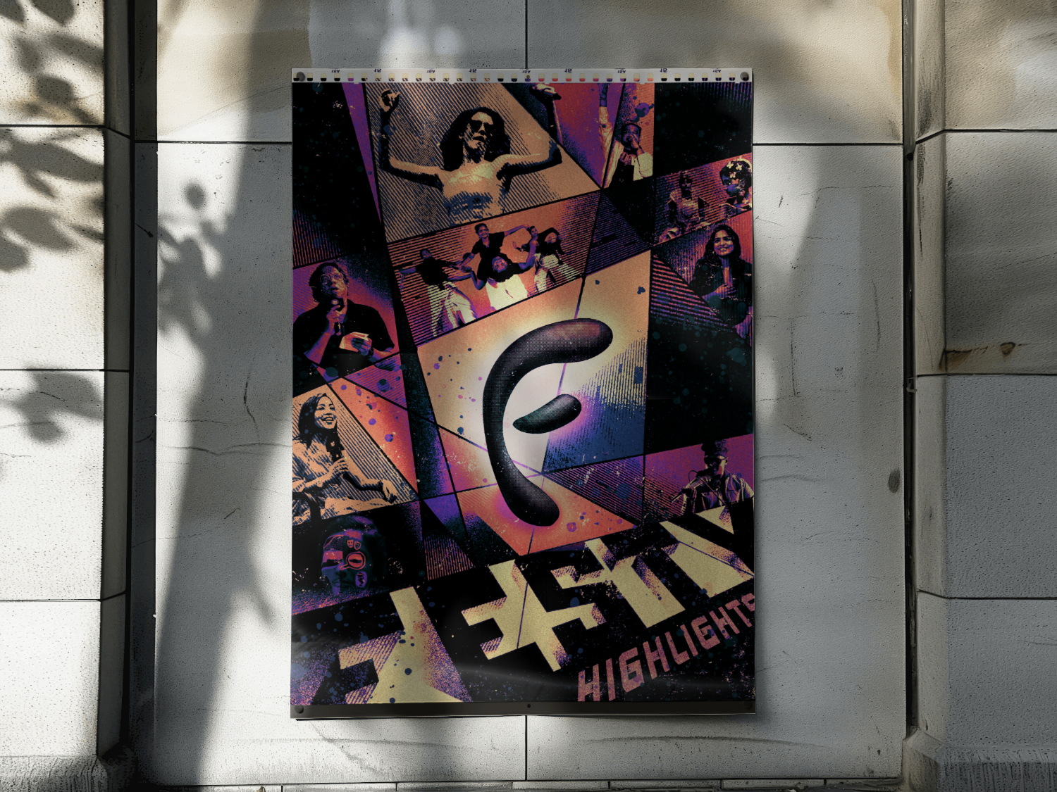 Festember Highlights poster taped to an outdoor wall