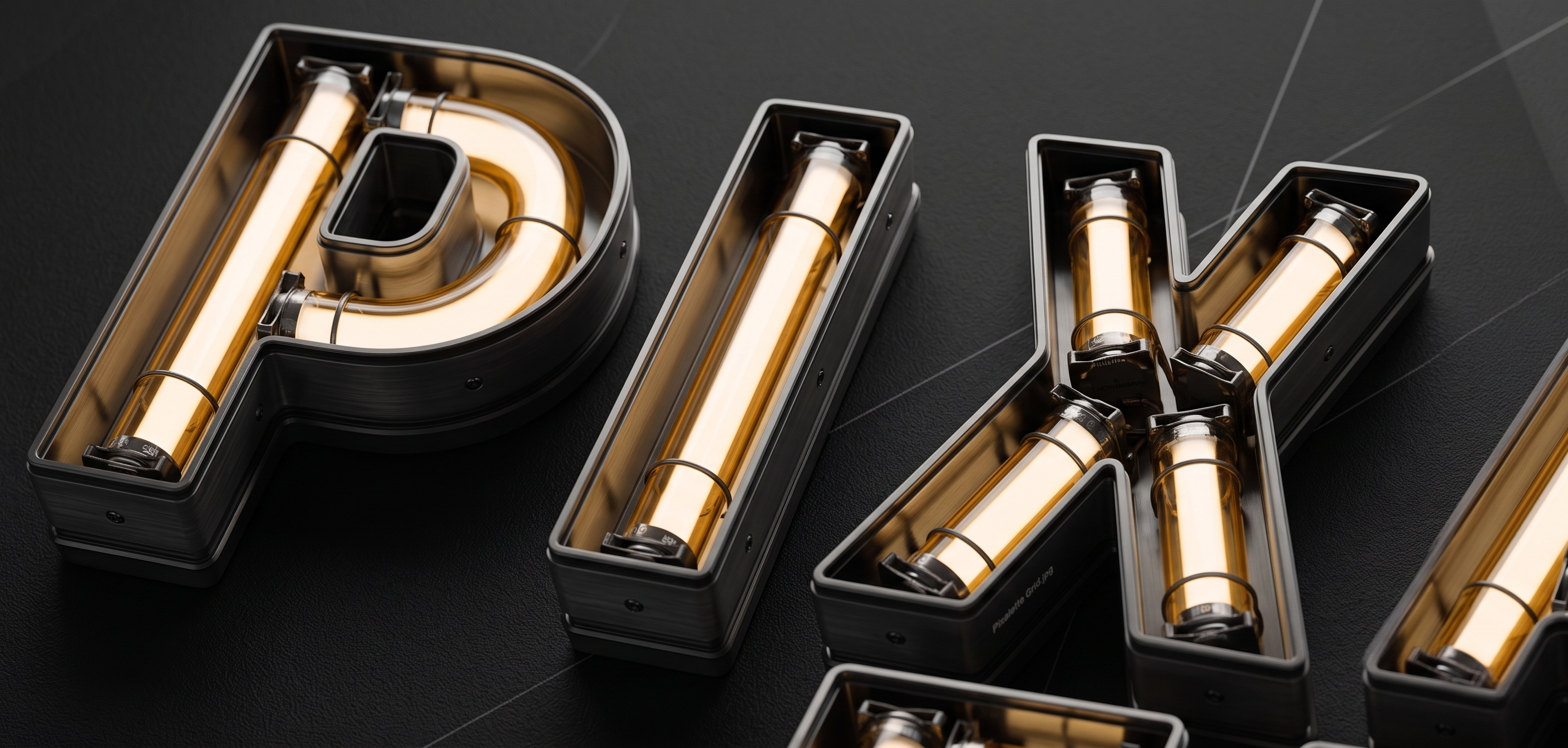 Macro crop of the Pixalette 3D neon-tube lettering
