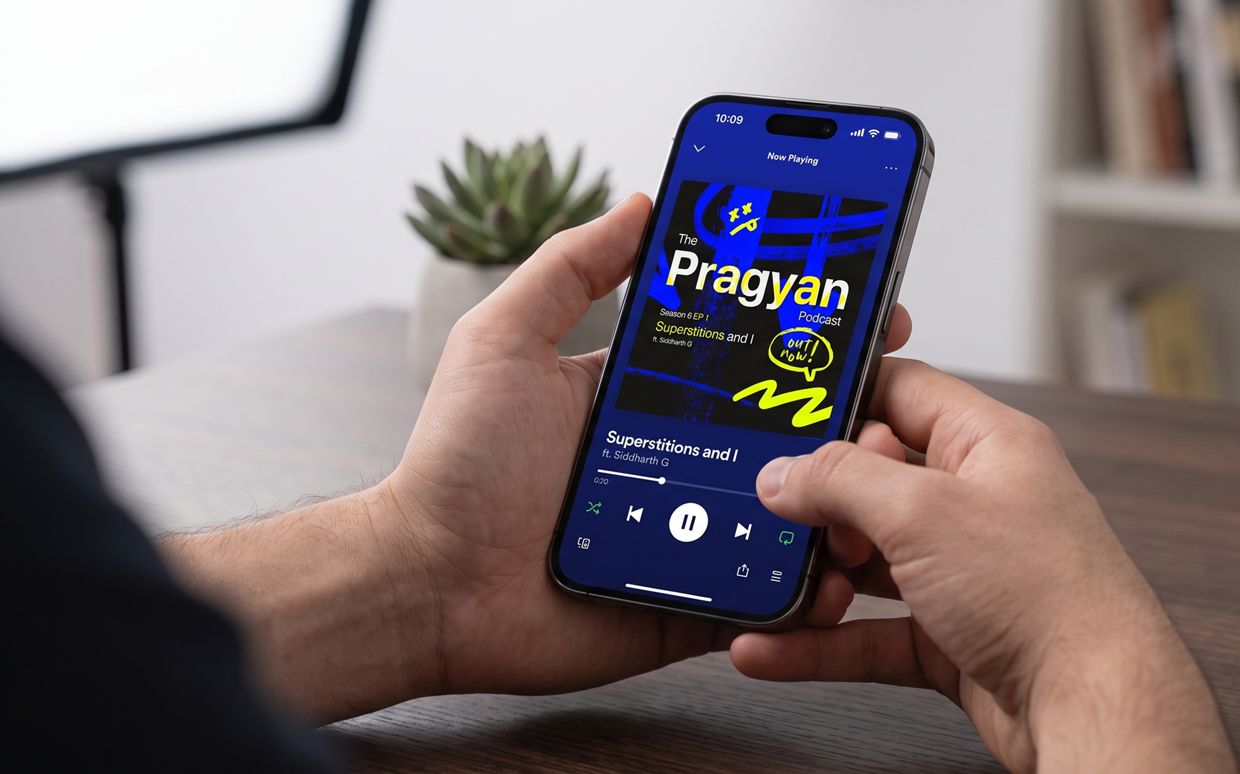 The Pragyan Podcast Season 6 cover, shown in a Spotify now-playing screen